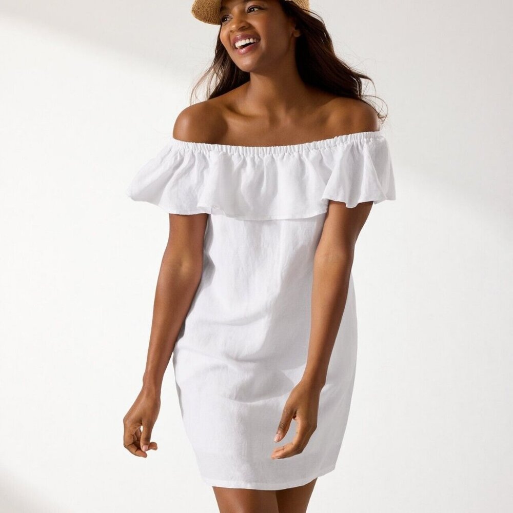 Tommy Bahama White St. Lucia Off The Shoulder Ruffle Swimsuit Cover Up Dress NWT